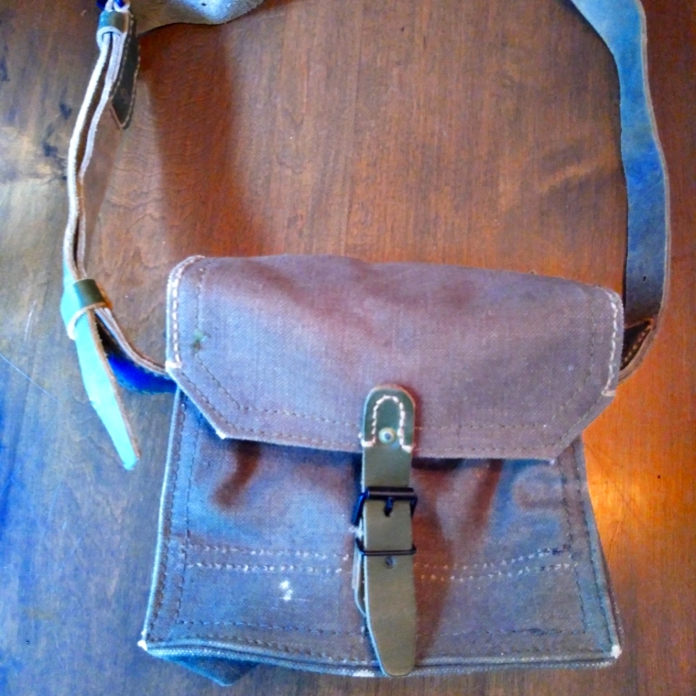 Leather and canvas military Canteen bag